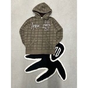 Y2K Aeropostale Checkered Mens Sz M Brown Plaid Full Zip Hoodie‎ Sweatshirt